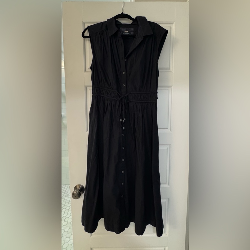 Anthropologie Black Sleeveless Button-Front Midi Dress with Drawstring Waist